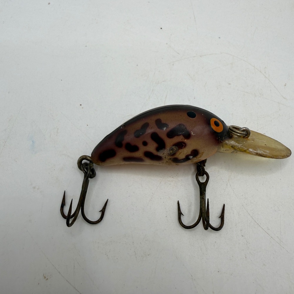 Vintage Brown Spotted Crankbait Fishing Lure Hard Plastic Treble Hooks 2.25in